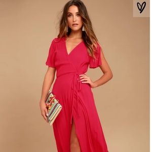 NWT Lulus Much Obliged Red Wrap Maxi Dress